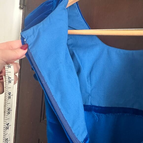 VINTAGE Handmade | Blue Velvet Babydoll Dress with ruffle sleeves | Girl's XL - Picture 4 of 9